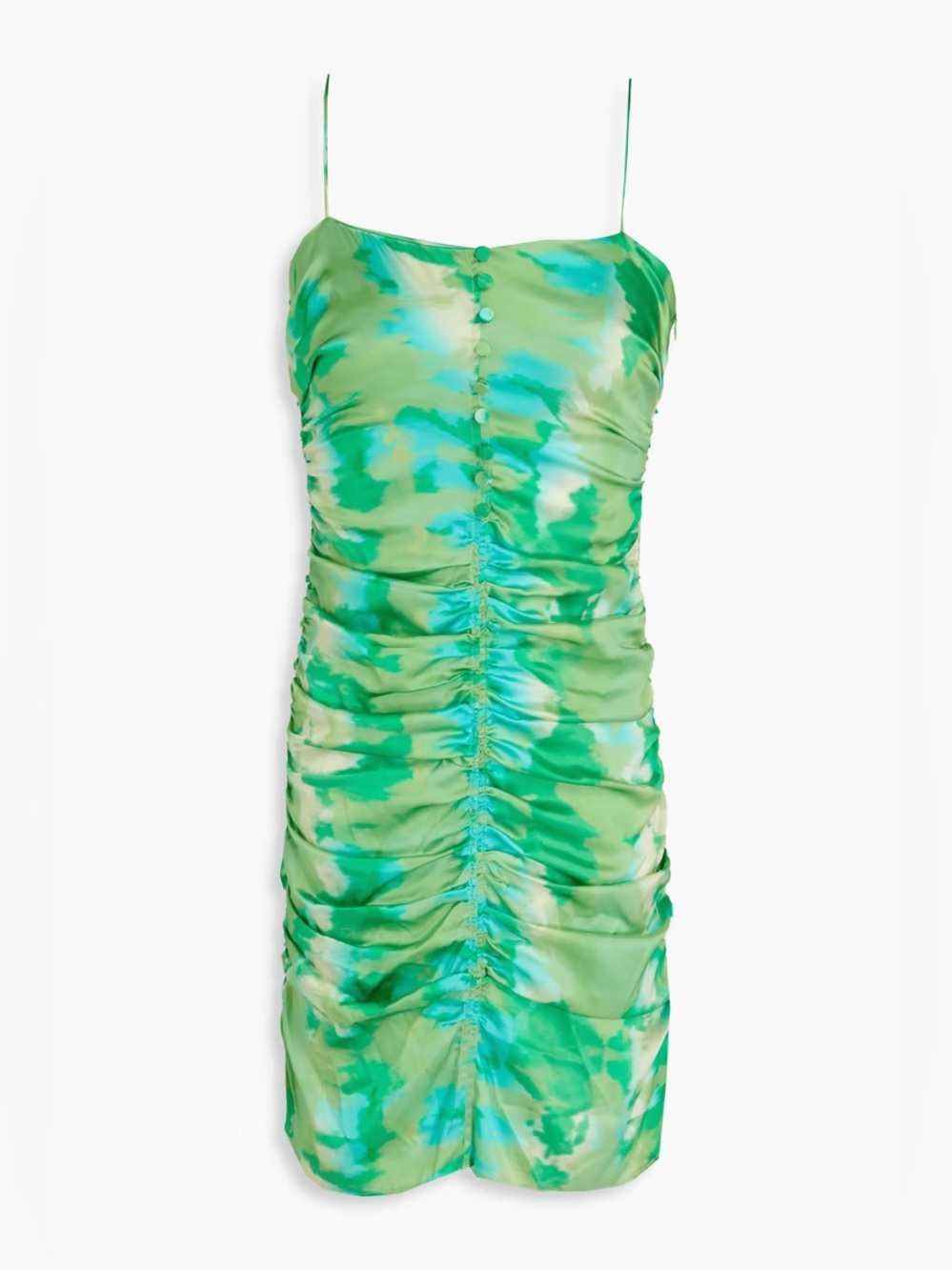 GANNI Ruched printed silk-blend satin mini dress Green Original Price $375 - Picture 2 of 8